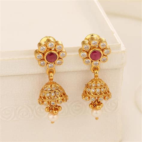 Gold Plated Silver Jhumkas Earrings | Gold Plated Silver Stone Jhumkas ...