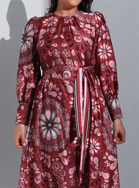 Maroon - Powder Pink - Plus Size Dress