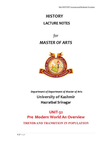 MA History UNIT 32 Pre Modern World An Overview Trends AND Transition ...