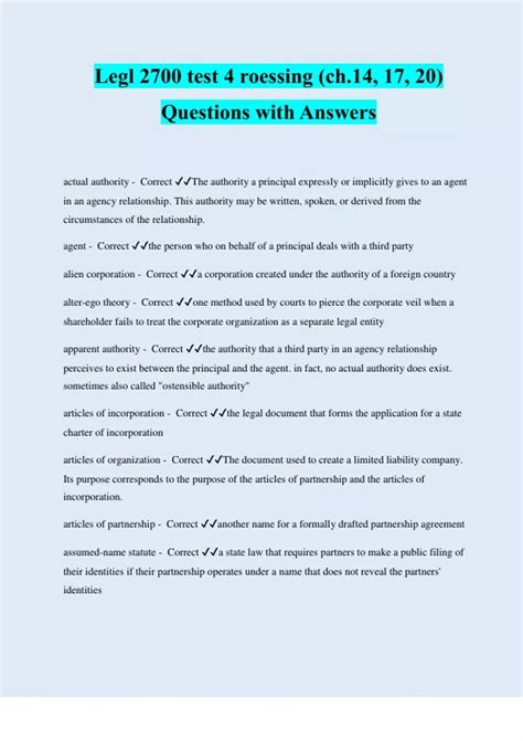 Legl 2700 test 4 roessing (ch.14, 17, 20) Questions with Answers | 100% ...