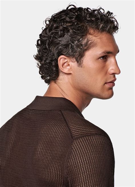 Mid Brown Crochet Polo in Cotton Silk | SUITSUPPLY