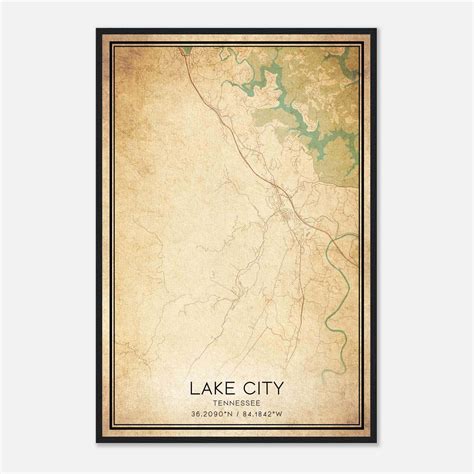Vintage Lake City Tennessee Map Poster, Lake City TN City Road Wall Art ...