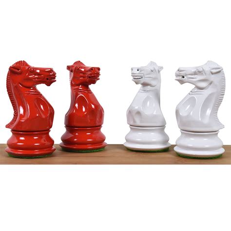 4.1" Pro Staunton Weighted Red & White Painted Wooden Chess Set - Ches