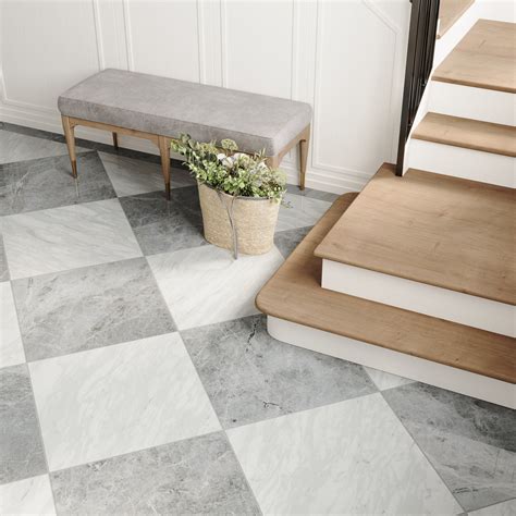 Blair 24x24 Polished Porcelain Tile in Volakas White | White tile floor ...