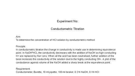 Conductometric Titration Experiment No: HCl Concentration Analysis ...