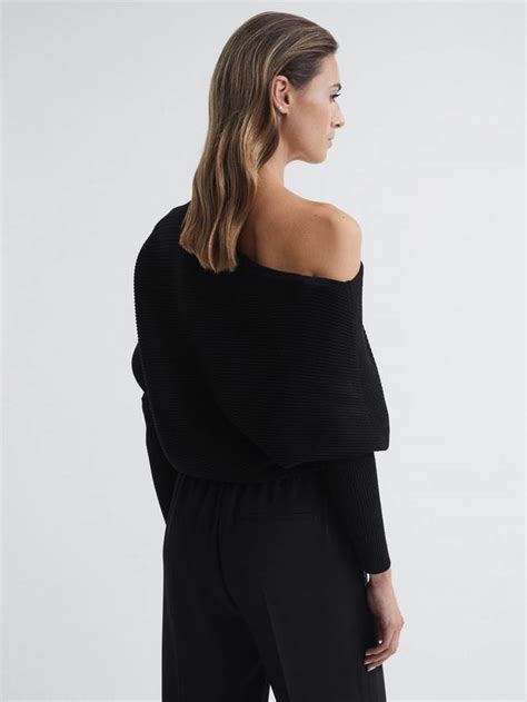 Reiss Lorna Ribbed Cold Shoulder Jumper, Black