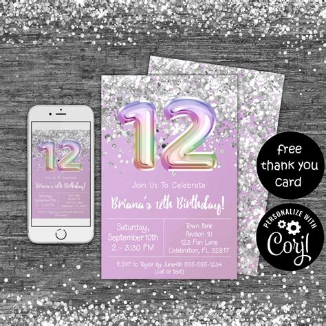 12th Birthday Party Invitations Templates