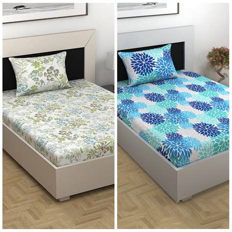 Green and Blue Floral Print Single Bedsheet Combo | Divine Casa