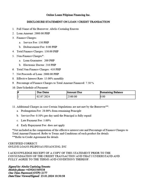 Image result for Disclosure Statement Example