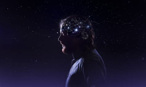 Perfil de uma cabeça de homem barbudo com neurônios de símbolo no ...