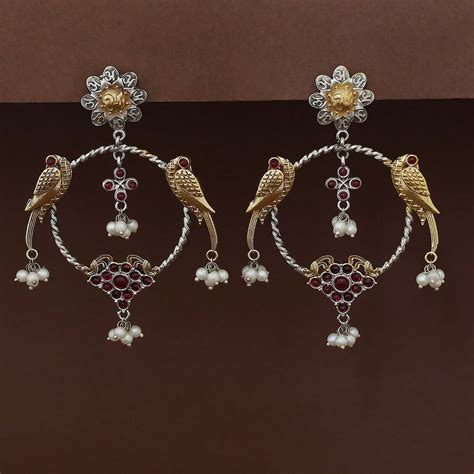 Jianna Flower Dual Tone Pearl Twin Bird Circle Earring – Adore By Priyanka