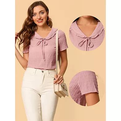 Women's Short Sleeve Summer Ruffle Tie Neck Tops