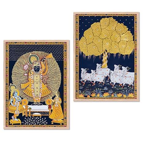 kotart Traditional Indian Wall Art Painting Set of 2 | Kamdhenu Cow ...