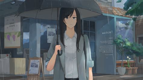 Download wallpaper 3840x2160 girl, umbrella, rain, shirt, anime 4k uhd ...