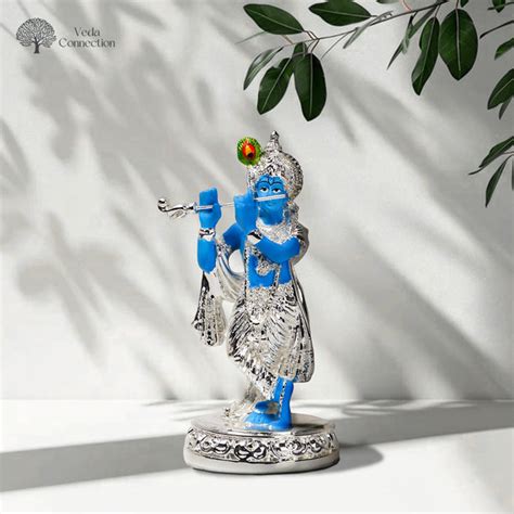 999 Silver Plated Krishna Ji Idol Playing Flute – 4.5 Inch – Veda ...