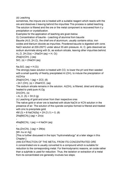 Chemistry%205 - Metallurgy Crushing and pulverisation - (d) Leaching ...