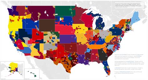 Map of the most popular Division 1 college football teams in the United ...