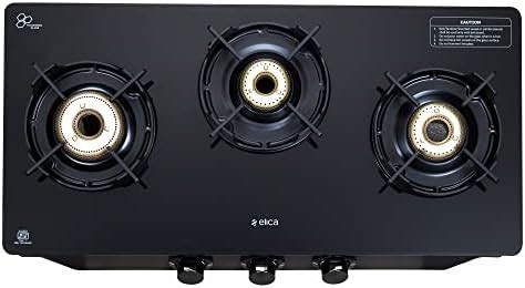 Elica Crest 3 Burner Gas Stove with Crown Design Pan Support and Forged ...