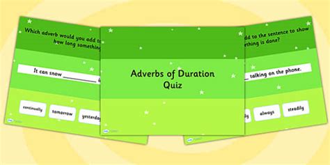 Using Adverbs of Duration SPaG Grammar PowerPoint Quiz - SPaG