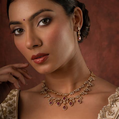 Gold Elegance Madhurima Ruby Drop Necklace Set – VOYLLA