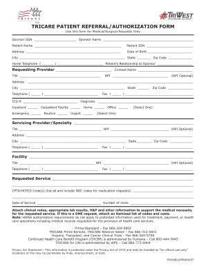 2019-2026 Tricare Patient Referral Authorization Form Fill Online ...