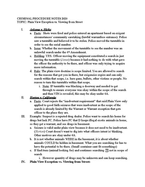 Plain View Exception vs. Viewing from Street - CRIMINAL PROCEDURE NOTES ...