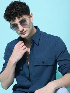 Voroxy Men Self Design Casual Blue Shirt - Buy Voroxy Men Self Design ...