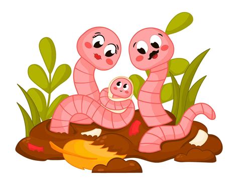 Cute cartoon earthworm family characters holding newborn and sitting on the ground 32835980 ...