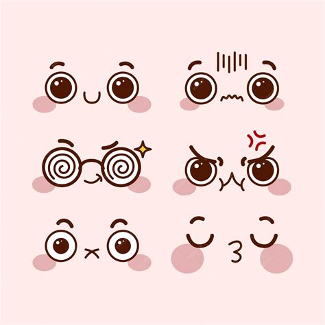 Premium Vector | Set of cute kawaii emoticons with different expressions kawaii emoji vector ...