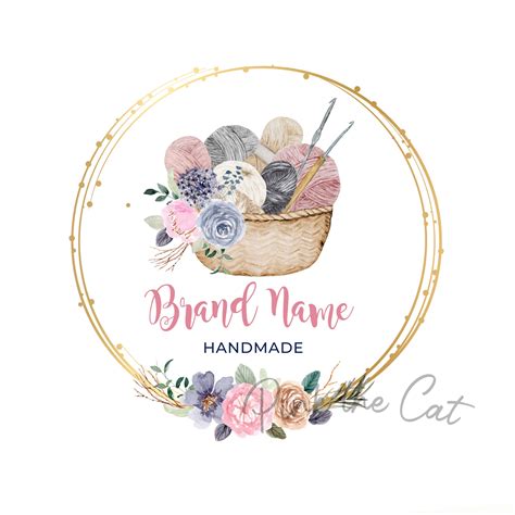 Crochet hook yarn in basket floral logo premade design etsy or website – Pink the Cat