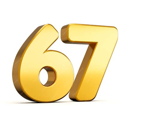 3d illustration of golden number sixty seven or 67 isolated on white ...