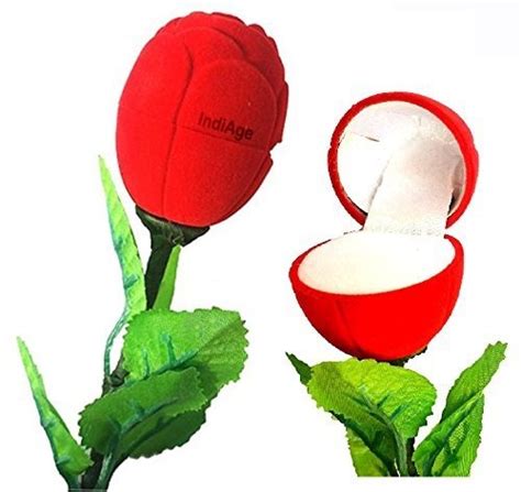 indiAGE Rose Flower Design Red Velvet Ring Box : Amazon.in: Jewellery