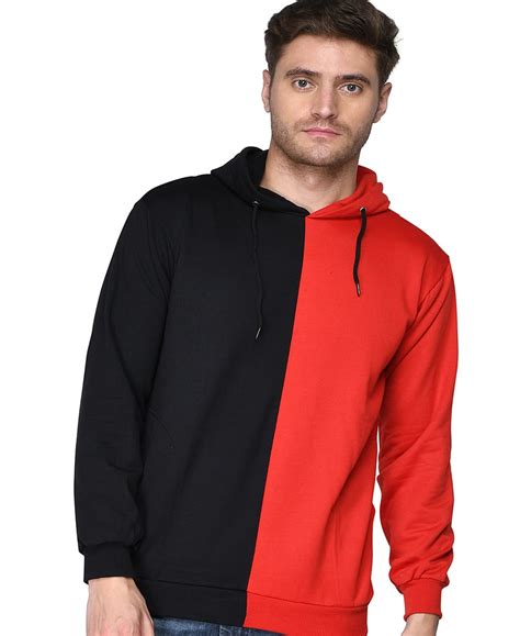 SXV Solid COLOURBLOCKED Sweatshirt Hoodie for Men & Women (Black.RED ...