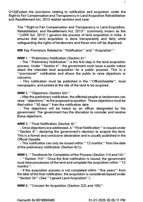 Land Law (2025) Jan-Feb: Solved Q&A on LARR Act Provisions and Cases ...