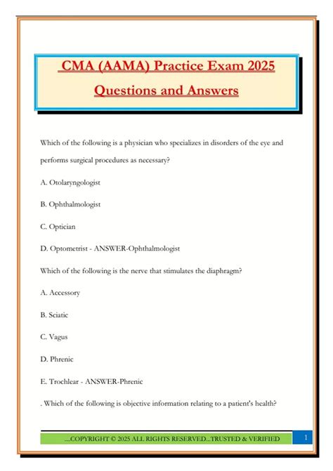 CMA (AAMA) Practice Exam 2025 Questions and Answers - CMA - Stuvia US