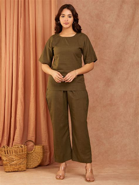 Mustard Yellow Cotton Slub Co-ord Set- Set of 2