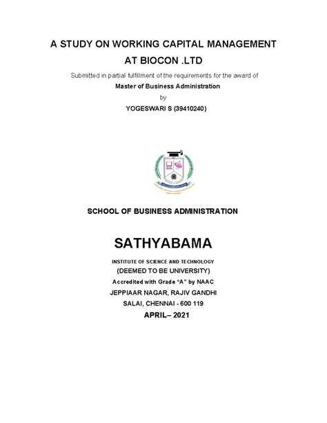 Wcm pdf - A STUDY ON WORKING CAPITAL MANAGEMENT AT BIOCON .LTD ...