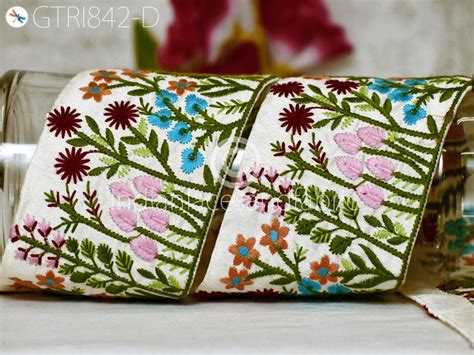 9 Yard Floral Embroidered Fabric Trim Indian DIY Crafting Laces Sari B ...
