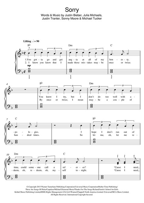 Justin Bieber "Sorry" Sheet Music PDF Notes, Chords | Pop Score Piano ...