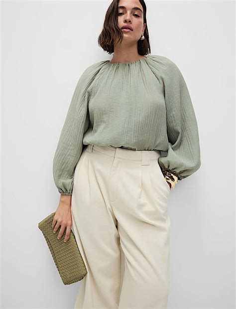 Buy Lyocell Rich Textured Bubble Hem Blouse at Marks & Spencer