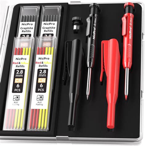 Nicpro 2Pack Carpenter Pencil with Sharpener, Mechanical Carpenter ...