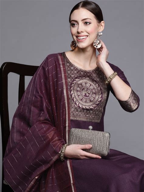 Women Purple Yoke Design Kurta with Palazzos & With Dupatta – Newskingo