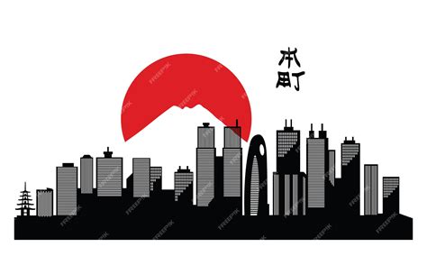 Premium Vector | Silhouette of a japanese city with mountains and the ...