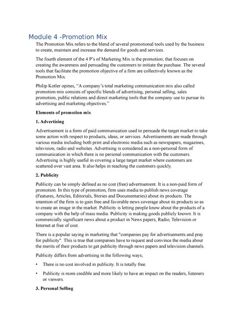Promotion mix - Marketing management lecture notes - Module 4 ...