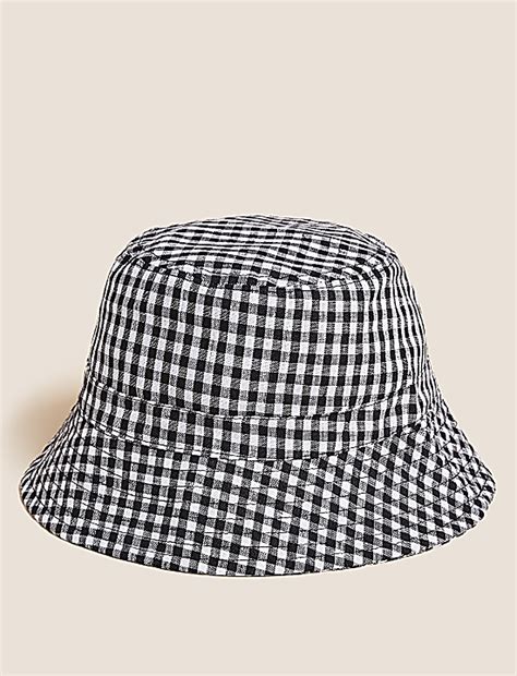 Buy Pure Linen Checked Bucket Hat at Marks & Spencer