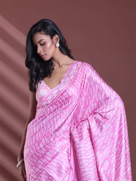 Pink Silk Soft Saree With Texture Print – Charukriti