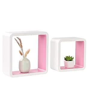 Homewell Set of 2 Cube Floating Shelves, Wood Wall Shelves for Home ...