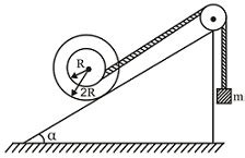 A spool of mass M and radius 2R lies on an inclined plane as shown in ...