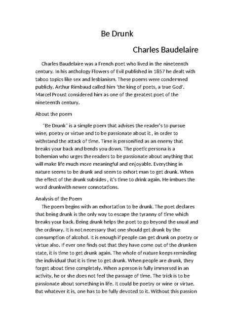Be Drunk-WPS Office - Notes on poetry - Be Drunk Charles Baudelaire ...