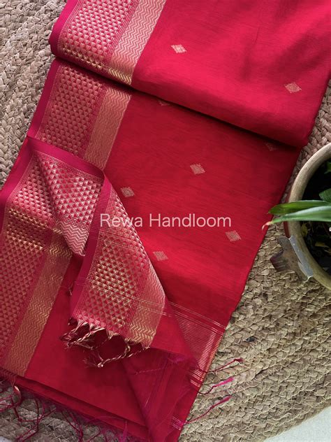 Red Zari Butti ~ Maheshwari Saree-PTB089 – Rewa Handloom